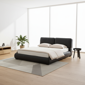 เตียงหนังสีดำทั้งหมด ดีไซน์เรียบง่ายทันสมัย ขนาดคิงไซส์และควีนไซส์ เตียงหนังคู่นุ่มสบายสำหรับเฟอร์นิเจอร์ห้องนอน - Product Image 2