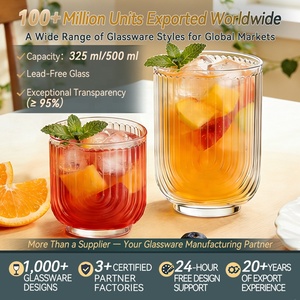 كوب زجاجي مضلع سعة 325 مل و500 مل، خالٍ من الرصاص، عالي الشفافية، عصري، آمن للغسل في غسالة الأطباق، أدوات شرب مستدامة للعصير والكوكتيلات - Product Image 1