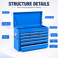 Coffre à outils en acier à couvercle rabattable, 9 tiroirs, verrouillable, boîte à outils portable, réparation automobile, atelier, garage, stockage, OEM/ODM