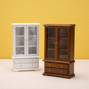 1:12 bricolage en bois maison de poupée à trois couches Double porte bibliothèque vitrine avec salon meubles jouet Style - Product Image 1