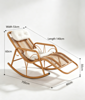 Fauteuil à bascule inclinable en rotin, moderne et confortable, avec repose-pieds allongé, structure tressée naturelle, coussins de tête et lombaires, pour intérieur, extérieur et balcon