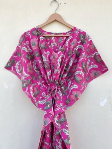 Pink Hand Block Printed Cotton <b>Kaftan</b> Floral Resort Gown <b>Plus</b> <b>Size</b> Long Caftan <b>Dress</b> Beach Cover up Sleepwear Maxi <b>Dress</b> Robes - Product Image 3