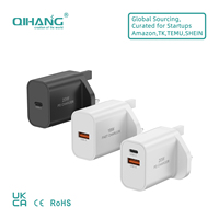 Chargeur mural GaN 20W de haute qualité, prise UK, ports A+C, charge rapide PD et SCP, pliable, compact, chargeur de voyage pour appareil photo et tous les appareils