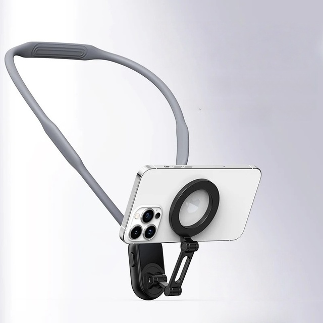 Neck Mount Magnetic 3-Arm Flexible Adjustable Phone Holder Hands-Free Mobile Stand Vlog Stand Portable for 14/15/16