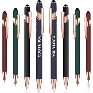 Promotional Custom Logo Ball <b>Stylus</b> Navy Blue Rose Gold Metal <b>Pen</b> <b>Pens</b> Black Matt Rubber Ballpoint - Product Image 6