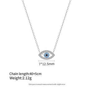 Tendencia 925 Plata mal de ojo colgante collar pavo esmalte azul diamante Hamsa mano collar conjunto para mujer - Product Image 3