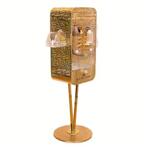 Cage à oiseaux moderne de luxe en acier plaqué or avec motif de feuilles dorées, forme rectangulaire, résistante à l'eau et stable, utilisation intérieure toutes saisons - Product Image 1