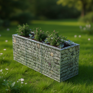 Fioriera Rialzata in Gabion Durevole, Vaso da Giardino in Acciaio Zincato Argento, Stile Rustico - Product Image 2