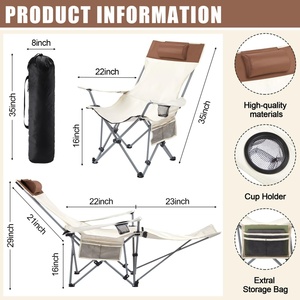 Beach Chair <b>Umbrella</b> Manual Reclining Camping Chair Footrest Adjustable Travel Use SPF 50+ UV Protection Straight <b>Umbrella</b> - Product Image 5