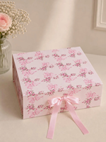 Boîte cadeau rigide pour bébé avec imprimé étoiles crème Bambino, ruban en satin, boîte à rabat, emballage pour cadeau souvenir de nouveau-né