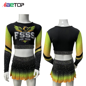 KPOP-Inspired Black Green Gold Ombre Cheer Crop Top Set | Rhinestone <strong>Pom</strong> <strong>Team</strong> <strong>Uniform</strong> for Idol-Level Energy &amp; Style - Product Image 6