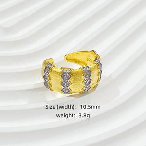 Anillo grueso OEM de lujo de Plata 925 chapado en oro y plata para mujer, anillos gruesos de promesa de piedra Natural grandes abiertos de circón ajustable - Product Image 2