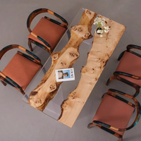 Table à manger moderne en bois de peuplier avec résine époxy, hauteur réglable