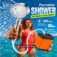 Douche portable d'extérieur en ABS avec batterie rechargeable, capteur de température et ventouse pour camping, chantier et usage domestique