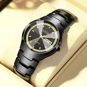 LIGE LG89267 reloj negro totalmente de cerámica para mujer pulsera cristal analógico cuarzo impermeable elegante vestido reloj regalo para damas - Product Image 1