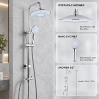 Système de douche apparent moderne chromé avec pommeau de pluie rond et buses bleues faciles à nettoyer pour projets hôteliers (vente en gros)