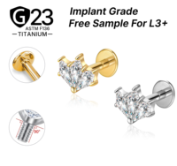 Anting-anting titanium grade implan ASTM F136 JIAXIN, berulir dalam, untuk labret, helix, tragus, bibir, perhiasan tindik tubuh berkualitas tinggi.