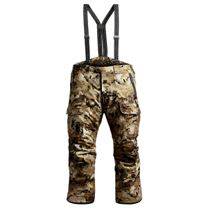 Men Outdoor Waterfowl Marsh <b>Camouflage</b> Hunting Pants Heavy Duty Elastic Suspenders Dual Zippered Upper Thigh Pockets Flap <b>Cargo</b> - Product Image 1