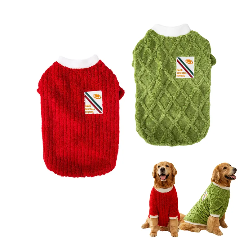 Pengiriman cepat grosir produsen sweater katun bulu untuk anjing pakaian anjing besar lucu pakaian hewan peliharaan hangat lembut merah hijau