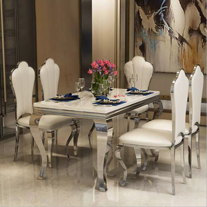 Moderner Rechteckiger Goldener Marmor Verchromter Glänzender Edelstahl-Esstisch für Apartments und Hotels 6-Sitzer - Product Image 3