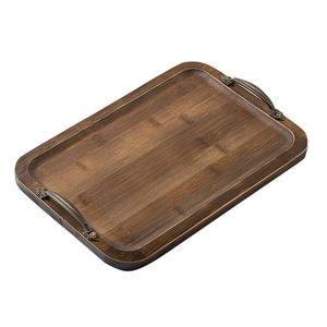 Plateau de service en bambou couleur noyer avec poignée pour thé, café, usage hôtelier - Product Image 1