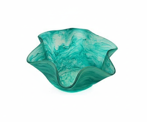 Compre un tazón decorativo de resina multicolor con borde ondulado, un tazón moderno para servir frutas, bocadillos, dulces y decoración de mesa para el hogar. - Product Image 3