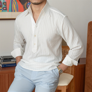 Camisa <span class=keywords><strong>de</strong></span> manga larga <span class=keywords><strong>de</strong></span> tela <span class=keywords><strong>de</strong></span> burbuja transpirable ligera <span class=keywords><strong>de</strong></span> verano <span class=keywords><strong>italiano</strong></span> camisa <span class=keywords><strong>de</strong></span> hombre a rayas <span class=keywords><strong>de</strong></span> vacaciones informal - Product Image 5