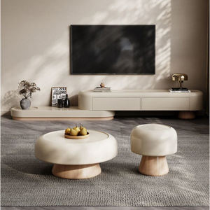 Meuble <span class=keywords><strong>TV</strong></span> <span class=keywords><strong>incurvé</strong></span> moderne, couleur crème, grand rangement, mobilier de salon, élégant et durable - Product Image 5