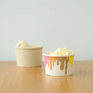 Özel Logo PLA 4oz kağıt dondurma kapaklı kupa dondurulmuş yoğurt Gelato kaseler Compostable gıda kapları