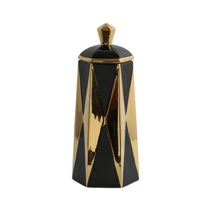 Vase à fleurs en céramique noire <span class=keywords><strong>et</strong></span> dorée pour <span class=keywords><strong>décoration</strong></span> intérieure de luxe léger Pots au gingembre - Product Image 5