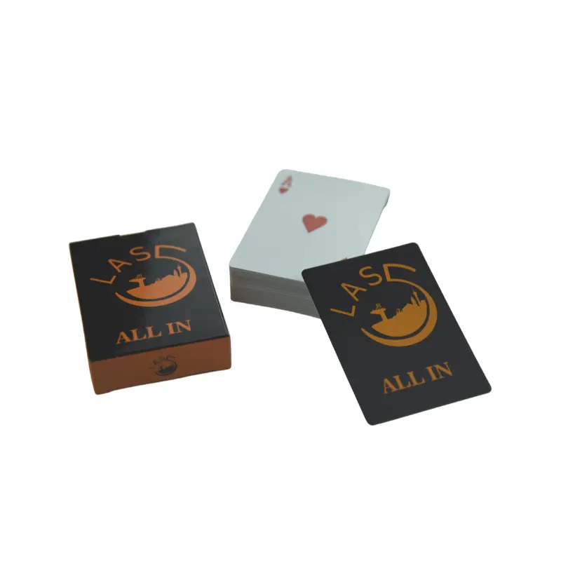 Cartas de jogo de pôquer impressas por atacado personalizadas, embalagem de caixa com logotipo personalizável para festas de jogos em papel e plástico à prova d'água 350gsm