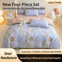 Ensemble de literie 4 pièces Princess, tissé, respirant, doux pour la peau, motif floral, ensemble de draps, housse de couette en polyester pour la maison et l'hôtel