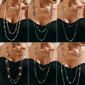 Hip-Hop Damen Kupfer Vergoldete Mehrlagige Lange Kette Kleiner Hohler Stern Trendiges Geometrisches Muster Party Schmuck Accessoires - Product Image 3