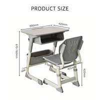 Ensembles de chaises et bureaux d'école modernes durables en gros, 2 tiroirs, cadre métallique, plateau en bois, hauteur réglable pour salles de classe