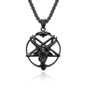 Collar de <span class=keywords><strong>Metal</strong></span> con colgante de satanismo para hombre, gargantilla de acero inoxidable, pentagrama, cabeza de cabra, Dios - Product Image 2
