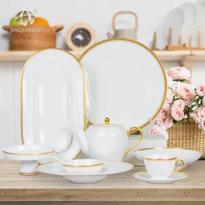 57 PCS Gold Rim Bone China Porcelain Dinner Plate Set Dinnerware Sets Wholesale Luxury Ceramic Tableware Set