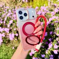 Funda para Teléfono con Diamantes y Degradado de Color para iPhone 17 Pro Max, 16, 15, 14, Magnética, Inalámbrica, con Soporte Giratorio de 360°