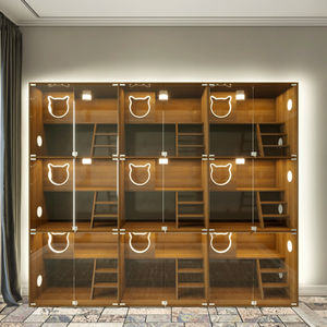 Villa Kucing Mewah Terbaru, Kandang Kucing Indoor Kayu Solid Besar dengan Roda, Furnitur Hewan Peliharaan Multifungsi untuk Kucing Indoor - Product Image 5