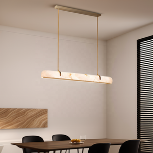 Lustre en albâtre en forme de <span class=keywords><strong>colonne</strong></span>, lampe moderne nordique en laiton minimaliste, luminaire suspendu en marbre pour salon - Hauteur réglable - Product Image 2