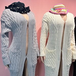 Áo khoác <span class=keywords><strong>cardigan</strong></span> dệt kim dài dành cho nữ có túi phía trước xoắn 14 màu Áo khoác len hở phía trước ấm áp - Product Image 2