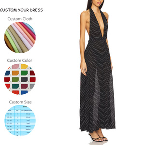 OEM Designer Natural Waist Summer Custom Halter Deep V Neck Backless Polka <strong>Dot</strong> Digital Printing Woven <strong>Maxi</strong> A-<strong>Line</strong> Casual <strong>Dresses</strong> - Product Image 2