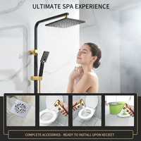 Système de douche complet en acier inoxydable brossé noir, design moderne, pour appartement, avec mitigeur bain/ douche chaud/froid et fonction pluie