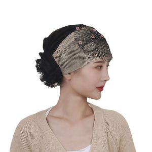 Chapeau pour femme, foulard musulman africain tendance en acrylique avec embellissements perlés et pompons, respirant et écologique - Product Image 4