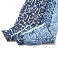 Tissu denim bleu 80% coton avec pompon rose Jacquard pour jeans 12 oz Tissu denim de haute qualité en gros