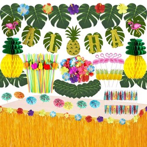 ハワイアロハビーチパーティーパームフラワーリースフラッグガーランドテーブルスカートフラミンゴパイナップル傘カップケーキトッパーストロー装飾 - Product Image 1