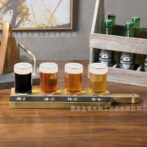 Wooden Beer Flight Paddle With 4 <b>Glasses</b> For Tasting Bar Serving Set Modern Simple Style - Product Image 2