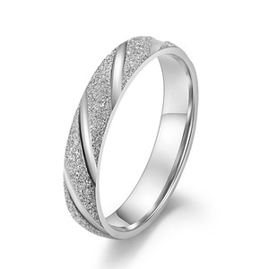 Trendy and simple Japanese and Korean influencer-style beveled pearl sand titanium steel <b>couple</b> <b>rings</b>. - Product Image 1