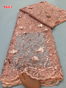 Tissu africain personnalisé Kalume Factory 4683, tissu en dentelle africaine brodée à la main avec des perles et des paillettes, tissu en dentelle à paillettes pour robes de mariée - Product Image 4
