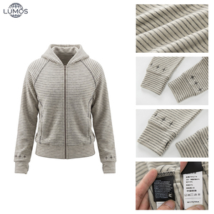 Vente en gros de sweat-shirts à capuche zippés rayés de style américain pour femmes, veste cardigan ouverte pour l'automne et l'hiver, haut de <span class=keywords><strong>sport</strong></span> décontracté et polyvalent, logo personnalisé - Product Image 3
