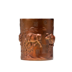 Copper Art Workshop Five Blessings Ox Pen Holder Copper Ornament <b>Study</b> <b>Desk</b> Decorative Craft Student Gift - Product Image 5